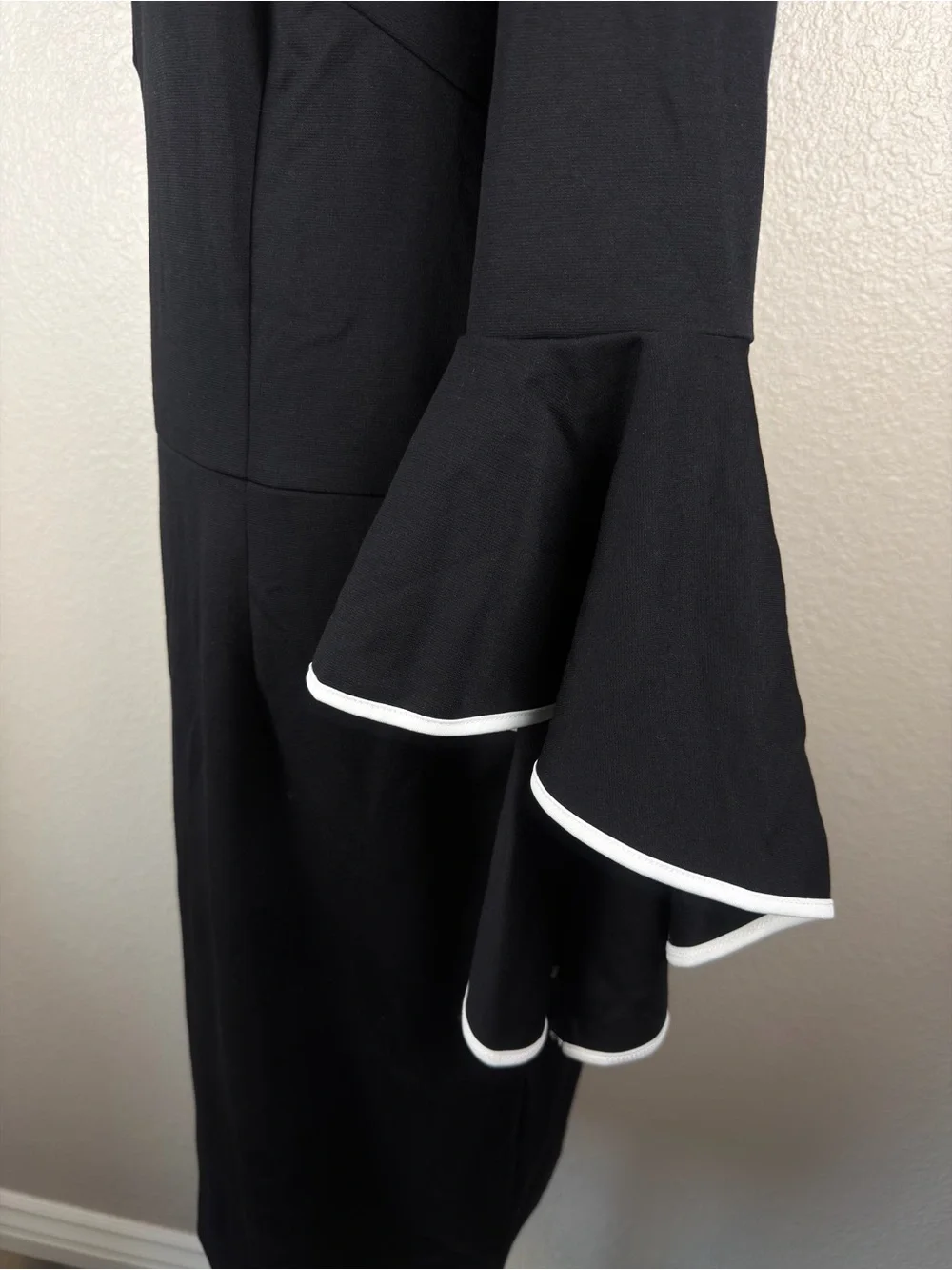 NWT VfShow Black Long- Bell Sleeve Pencil Sheath Dress White Trim, 3XL - Picture 5 of 10